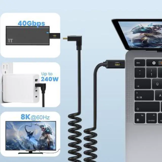 Alt view image 4 of 4 - 0.3M USB4 Type-C Cable 40Gbps, 240W PD Fast Charging Cable, 8K@60Hz Video Output, Thunderbolt 3/4 Compatible for iPhone 15 Pro, Laptop, Dock, SSD