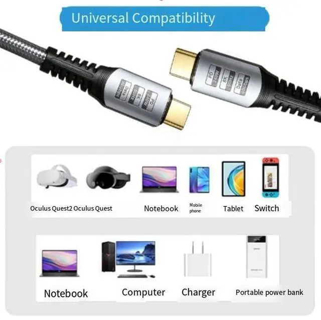Alt view image 4 of 4 - 1.5M USB4 Type-C to Type-C Cable 240W PD Fast Charging, 40Gbps Data Transfer, 8K@60Hz Video, Thunderbolt 3/4 Compatible Braided Cable