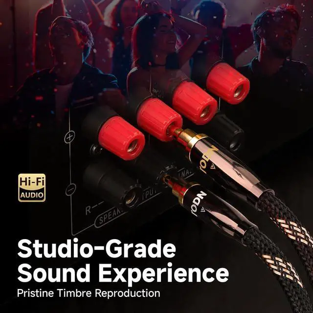 Alt view image 5 of 7 - 4.9ft 99.9999% OCC Speaker Cable with Banana Plugs and Spade Plugs | Aluminum Foil Shielding, 24K Gold-Plated Plugs, Pure Copper Shells, Nylon Braided, for Speakers Home Theater Amplifier Stereo