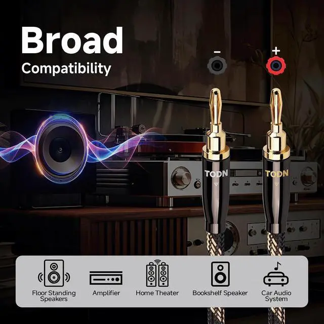 Alt view image 3 of 7 - 4.9ft 99.9999% OCC Speaker Cable with Banana Plugs and Spade Plugs | Aluminum Foil Shielding, 24K Gold-Plated Plugs, Pure Copper Shells, Nylon Braided, for Speakers Home Theater Amplifier Stereo