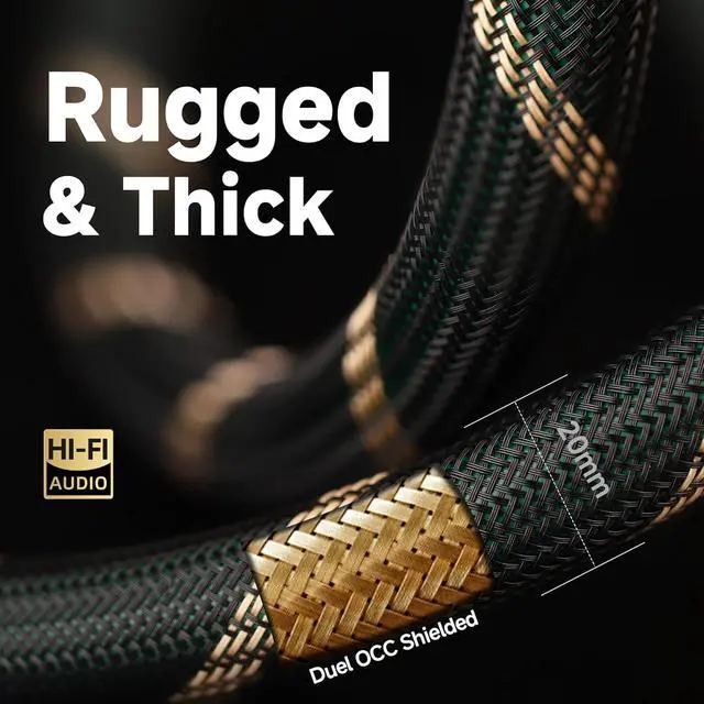 Alt view image 2 of 7 - 4.9ft 99.9999% OCC Speaker Cable with Banana Plugs and Spade Plugs | Aluminum Foil Shielding, 24K Gold-Plated Plugs, Pure Copper Shells, Nylon Braided, for Speakers Home Theater Amplifier Stereo