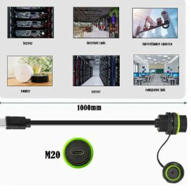 Alt view image 3 of 4 - IP68 Waterproof USB-C 3.1 Panel Mount Extension Cable M20 Type-C Male to Female 10Gbps Data Fast Charging Cable for Industrial Outdoor Applications