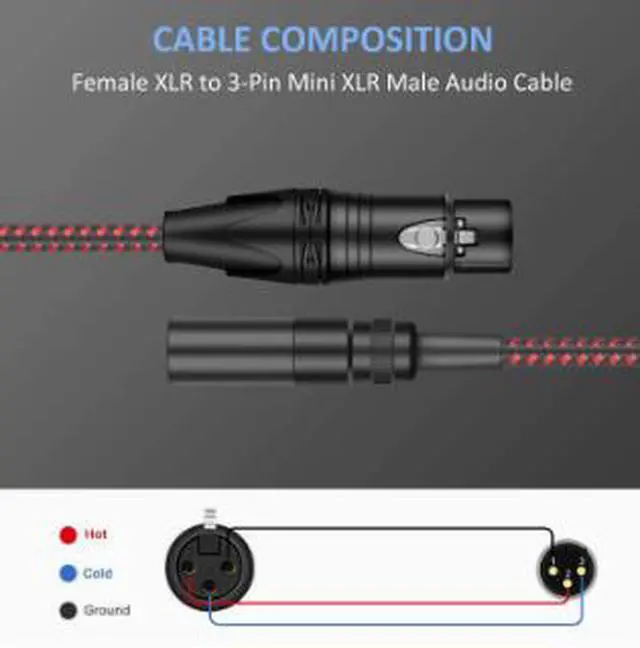 Alt view image 3 of 5 - 0.5M Mini XLR Male to Standard XLR Female Cable, 3-Pin Mini XLR Audio Adapter Cable, 24K Gold Plated Connector with Metal Shell for Microphone, Mixer, Recording Equipment