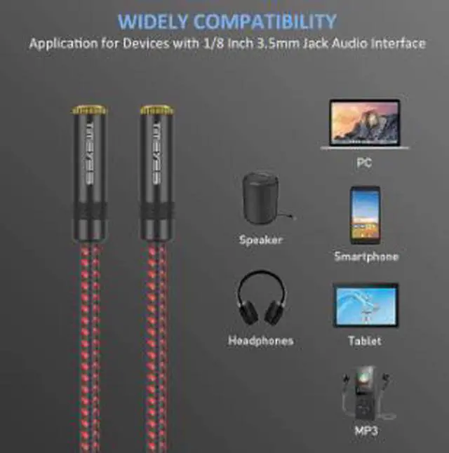 Alt view image 3 of 4 - 1M 3.5mm Female to Female Audio Cable, TRS Stereo AUX Extension Adapter Cord, 24K Gold Plated Connector with Zinc Alloy Shell for Headphones, Speakers, Car Audio