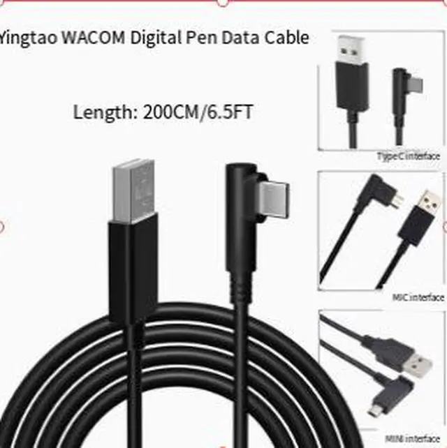 Alt view image 2 of 2 - USB to USB-C Cable for Wacom Intuos Pro PTH-460 PTH-660 PTH-860 Drawing Tablet, Digital Pen Tablet Data Cable, 2M Black