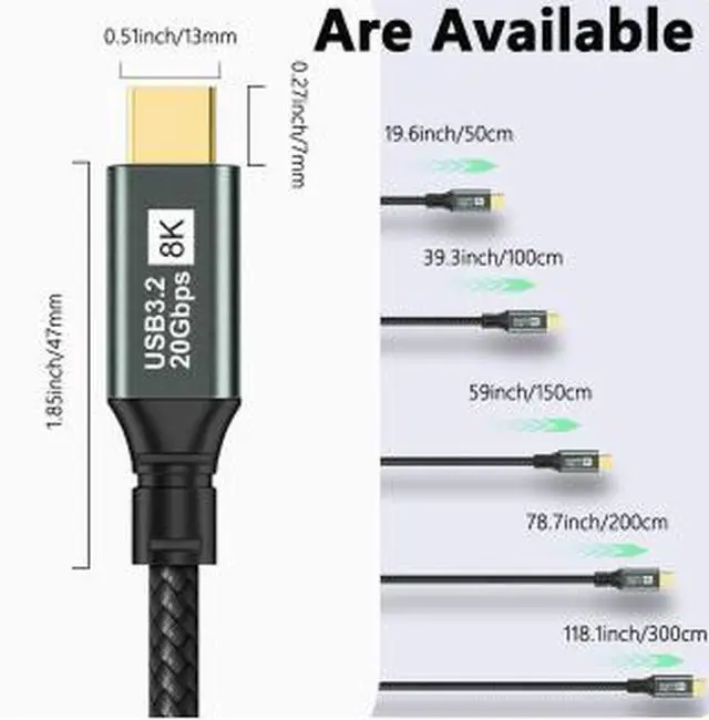 Alt view image 4 of 5 - 1M USB-C to USB-C Cable 100W PD Fast Charging, USB 3.2 Gen 2x2 20Gbps Data Transfer, 8K Video Output, E-Marker Chip Full Feature Cable