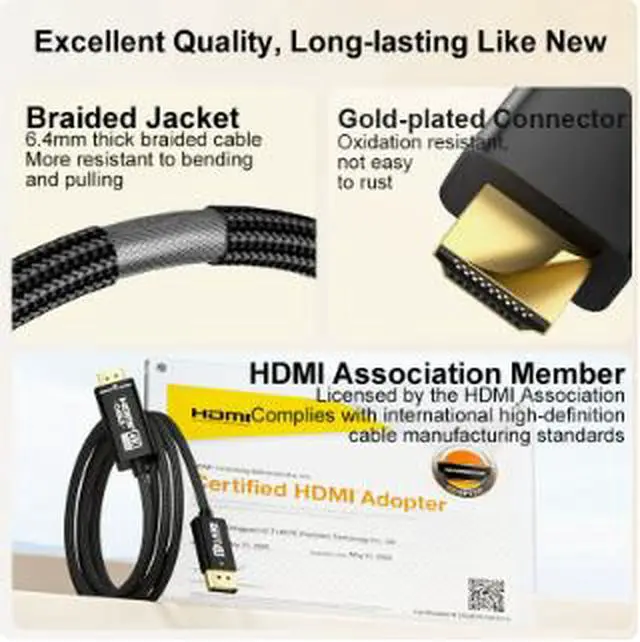 Alt view image 2 of 4 - 1.0M DisplayPort to HDMI Cable, 8K@30Hz DP Male to HDMI Male Uni-Directional Adapter Cable, Supports 4K@120Hz for Monitor, TV and Projector