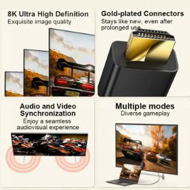 Alt view image 4 of 4 - 1.0M DisplayPort to HDMI Cable, 8K@30Hz DP Male to HDMI Male Uni-Directional Adapter Cable, Supports 4K@120Hz for Monitor, TV and Projector