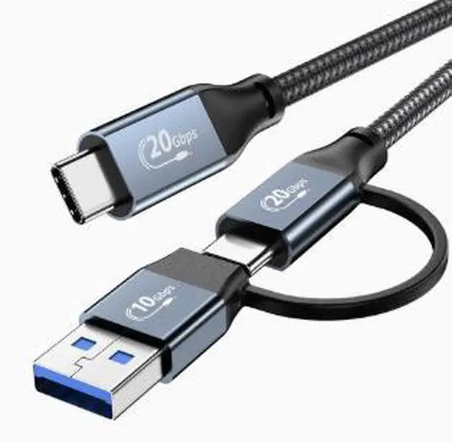 Main image of 0.6M 2-in-1 USB C Cable, USB 3.2 20Gbps High Speed Data Cable with 100W PD Fast Charging, 4K@60Hz Display Support, Braided Type-C Cable