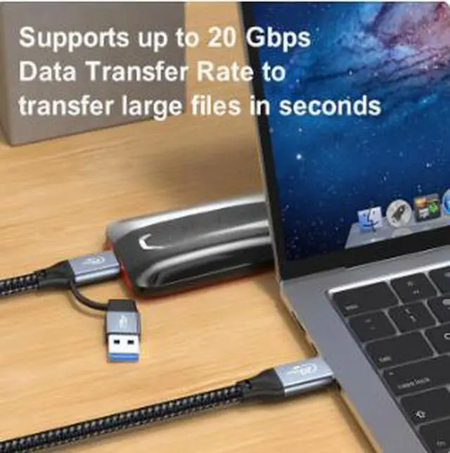 Alt view image 3 of 4 - 0.6M 2-in-1 USB C Cable, USB 3.2 20Gbps High Speed Data Cable with 100W PD Fast Charging, 4K@60Hz Display Support, Braided Type-C Cable