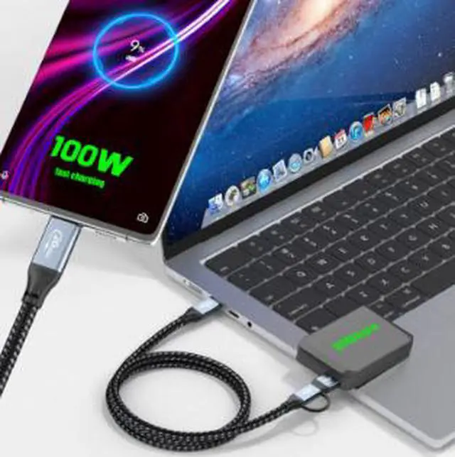 Alt view image 4 of 4 - 0.6M 2-in-1 USB C Cable, USB 3.2 20Gbps High Speed Data Cable with 100W PD Fast Charging, 4K@60Hz Display Support, Braided Type-C Cable