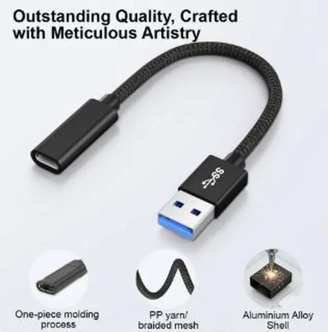Alt view image 3 of 4 - USB 3.1 A Male to USB C Female Extension Cable, 10Gbps High Speed Data Transfer Cable with 3A Fast Charging, Braided USB Adapter Cord