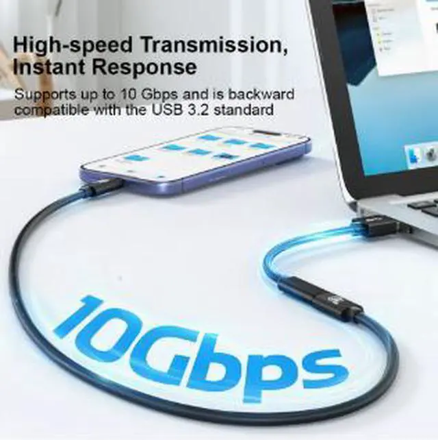 Alt view image 4 of 4 - USB 3.1 A Male to USB C Female Extension Cable, 10Gbps High Speed Data Transfer Cable with 3A Fast Charging, Braided USB Adapter Cord