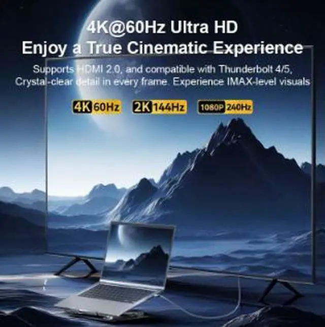Alt view image 3 of 4 - 3.0M USB Type-C to HDMI Cable, 4K@60Hz Ultra HD Adapter Cable, Type-C Male to HDMI Male Converter with Braided Jacket for Laptop, PC, Monitor and TV