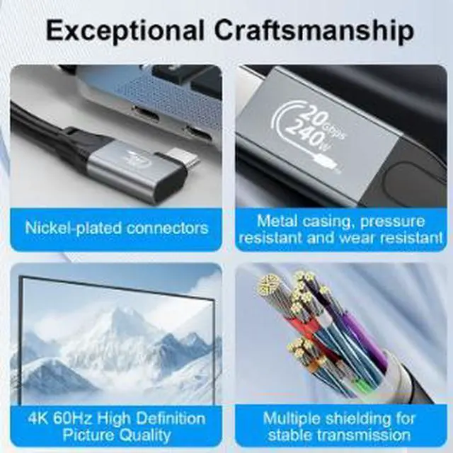 Alt view image 4 of 4 - 1.0M USB 3.2 Type-C Right Angle Cable, 20Gbps High Speed Data Cable with 240W PD Fast Charging, 4K@60Hz Video Support, Braided USB-C Cable