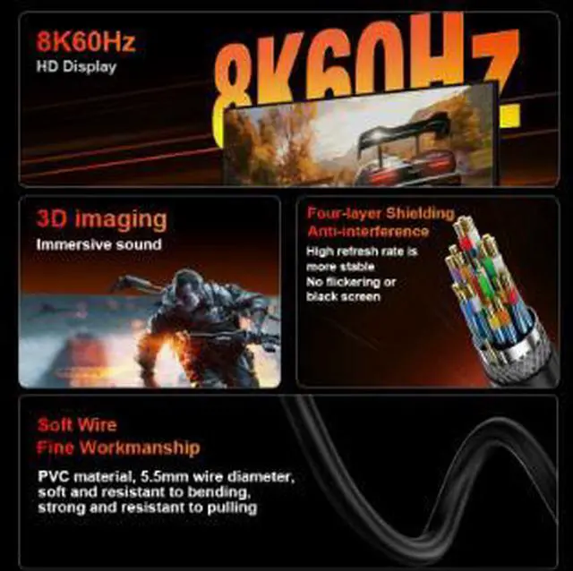Alt view image 4 of 4 - 5.0M DisplayPort 1.4 Cable, 8K@60Hz DP Male to Male Video Cable, Gold-Plated Connector for Monitor, Gaming PC, Graphics Card and Display