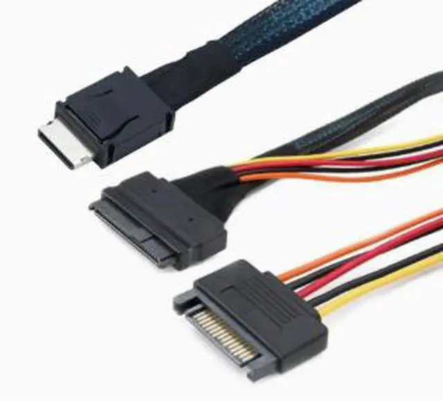 Alt view image 2 of 3 - 0.5M PCIe OCuLink SFF-8611 4i to U.2 SFF-8639 with 15-Pin SATA Power Cable, NVMe SSD Server Storage Adapter Cable