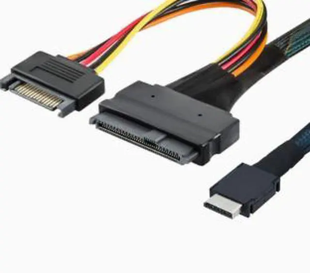 Alt view image 3 of 3 - 0.5M PCIe OCuLink SFF-8611 4i to U.2 SFF-8639 with 15-Pin SATA Power Cable, NVMe SSD Server Storage Adapter Cable