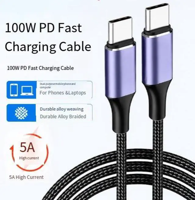 Alt view image 2 of 3 - 3M USB Type-C to Type-C Cable, 100W PD Fast Charging Cable, USB-C Male to Male Charging & Data Cable, Nylon Braided Cable with Aluminum Alloy Connector