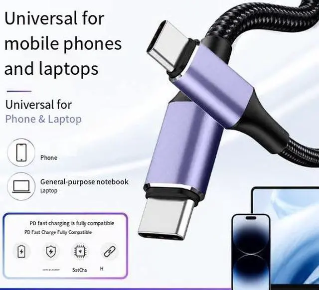 Alt view image 3 of 3 - 3M USB Type-C to Type-C Cable, 100W PD Fast Charging Cable, USB-C Male to Male Charging & Data Cable, Nylon Braided Cable with Aluminum Alloy Connector