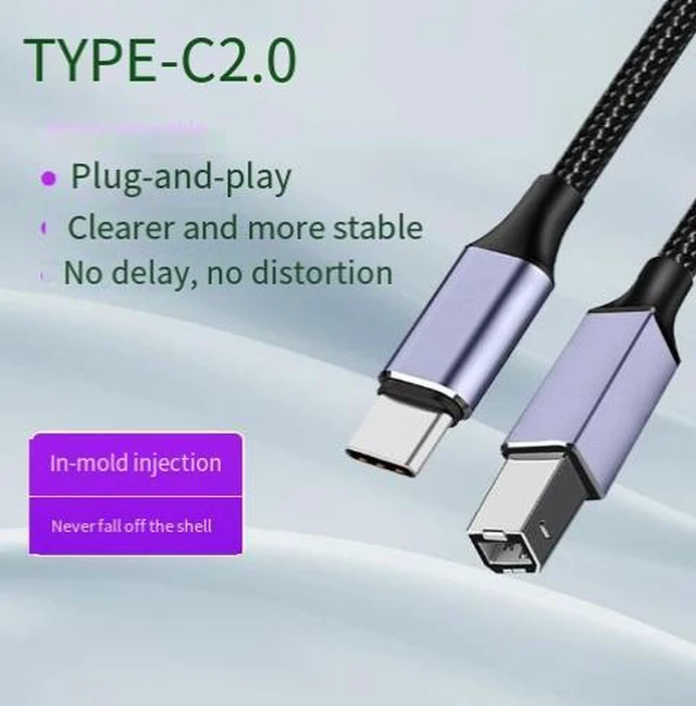 Alt view image 2 of 3 - 3M USB Type-C to USB 2.0 Type-B Printer Cable, USB-C Male to USB-B Male Braided Data Cable for Printer, Scanner and Computer
