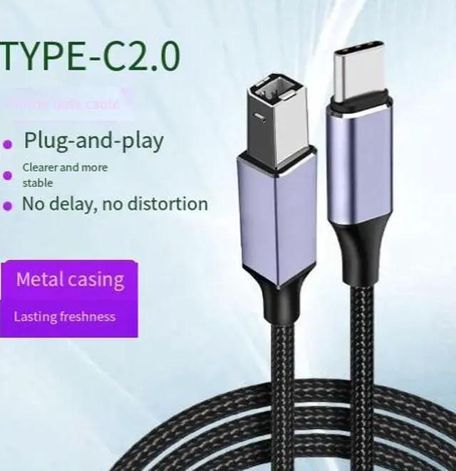 Alt view image 3 of 3 - 3M USB Type-C to USB 2.0 Type-B Printer Cable, USB-C Male to USB-B Male Braided Data Cable for Printer, Scanner and Computer