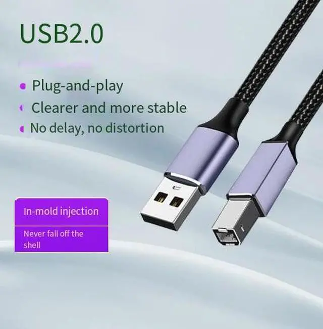 Alt view image 2 of 4 - 3M USB 2.0 Printer Cable, USB-A Male to USB-B Male Cable, Nylon Braided Data Cable for Printer, Scanner and Computer