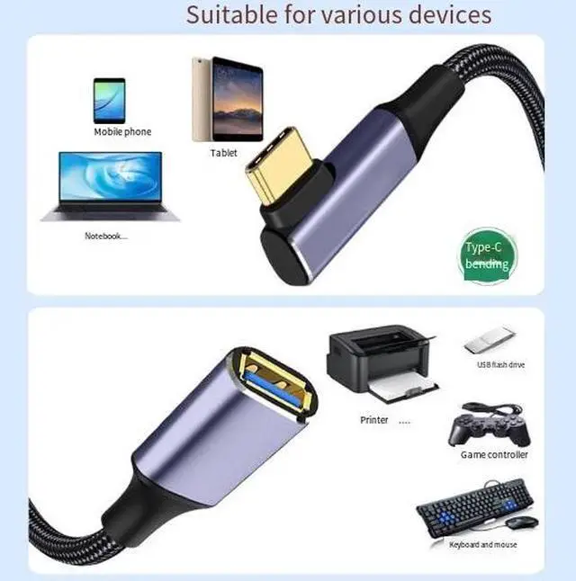 Alt view image 3 of 4 - 3M USB Type-C to USB-A Female OTG Cable, Right Angle USB 3.0 Adapter Cable, 5Gbps High Speed Data Transfer Cable for Flash Drive, Mouse, Keyboard and Computer