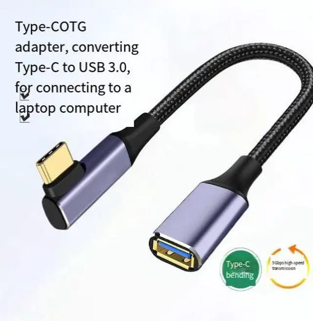 Alt view image 2 of 4 - 3M USB Type-C to USB-A Female OTG Cable, Right Angle USB 3.0 Adapter Cable, 5Gbps High Speed Data Transfer Cable for Flash Drive, Mouse, Keyboard and Computer