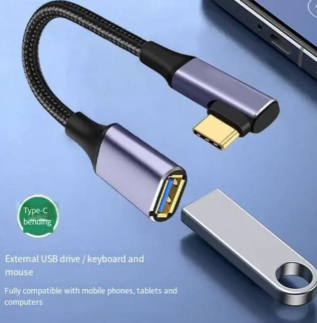 Alt view image 4 of 4 - 3M USB Type-C to USB-A Female OTG Cable, Right Angle USB 3.0 Adapter Cable, 5Gbps High Speed Data Transfer Cable for Flash Drive, Mouse, Keyboard and Computer