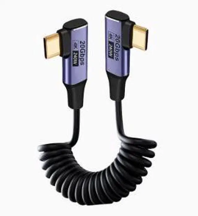 Main image of USB-C to USB-C Coiled Cable, 240W PD 3.1 Fast Charging Cable, 20Gbps High Speed Data Transfer, 4K@60Hz Video Output Cable with Dual Right Angle Connectors