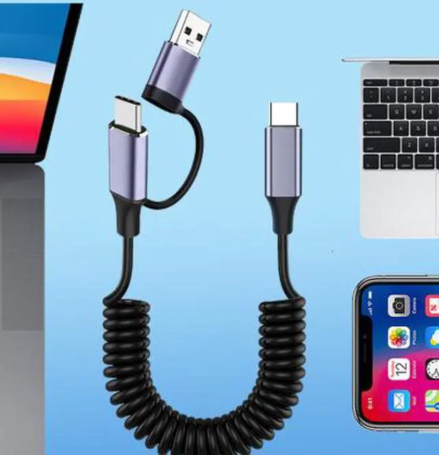 Alt view image 3 of 3 - USB-C to USB-C Coiled Cable with LED Digital Display, 100W PD Fast Charging Cable, Smart Charging Data Cable, Spring Type-C Cable for Laptop and Mobile Devices