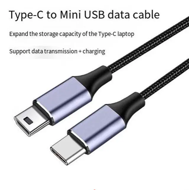 Alt view image 2 of 3 - 1M USB Type-C to Mini USB Cable, Type-C Male to Mini-B Data Charging Cable for MP3, MP4 Player, Drawing Tablet, Keyboard and Other Devices