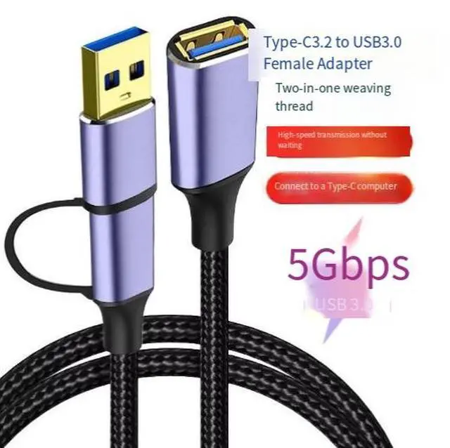 Alt view image 2 of 3 - 1M 2-in-1 USB-C to USB-A Female Adapter Cable, USB 3.2 to USB 3.0 OTG Extension Cable, 5Gbps High-Speed Data Transfer Braided Cable