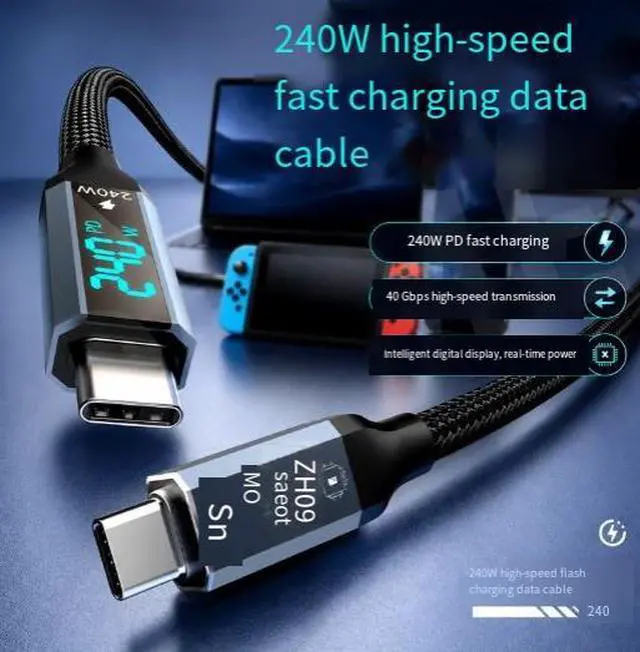 Alt view image 2 of 3 - 1.2M USB4 Type-C to Type-C Cable with Digital Display, 40Gbps Data Transfer, 240W PD 3.1 Fast Charging, 8K@60Hz Video Output, Compatible with Thunderbolt 4