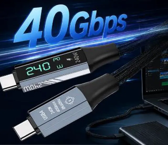 Alt view image 3 of 3 - 1.2M USB4 Type-C to Type-C Cable with Digital Display, 40Gbps Data Transfer, 240W PD 3.1 Fast Charging, 8K@60Hz Video Output, Compatible with Thunderbolt 4