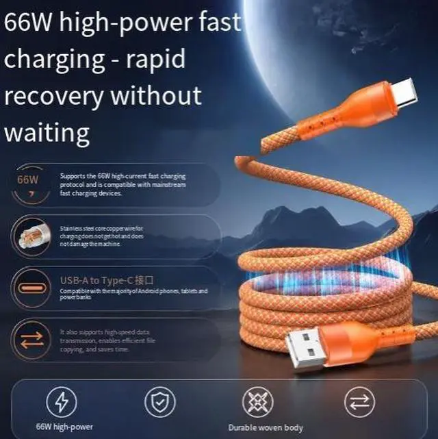 Alt view image 3 of 3 - 2M Magnetic Self-Organizing USB-A to USB-C Cable, 66W Fast Charging Braided Type-C Cable with Data Transfer for Phone and Tablet