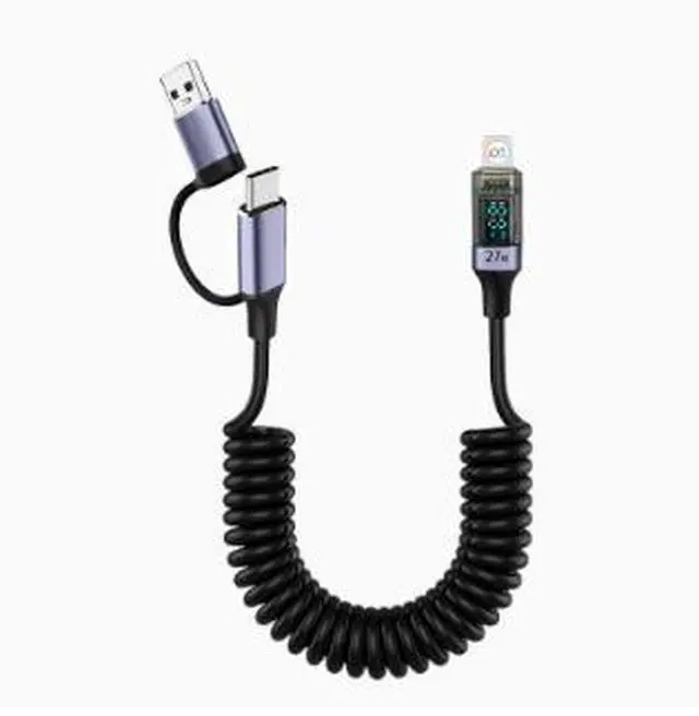 Main image of 2-in-1 PD 27W Digital Display Spring Charging Cable, USB-C to Lightning Cable with Current Display, Fast Charging Data Cable for iPhone Devices