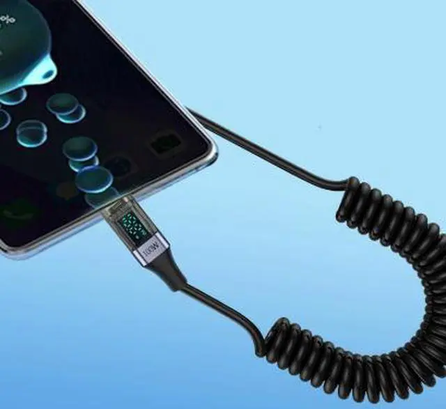 Alt view image 4 of 4 - 2-in-1 PD 27W Digital Display Spring Charging Cable, USB-C to Lightning Cable with Current Display, Fast Charging Data Cable for iPhone Devices