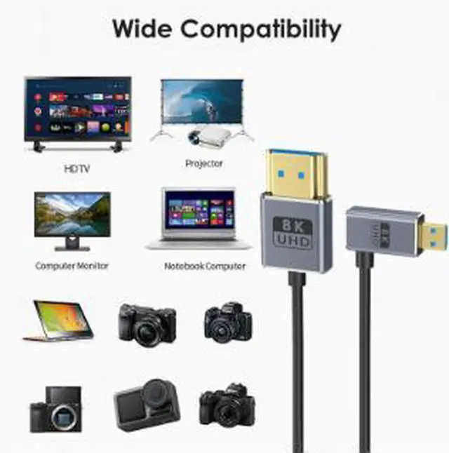 Alt view image 2 of 3 - 30CM Micro HDMI 2.1 Cable, Ultra Slim Coaxial HDMI Cable, Micro HDMI Male to HDMI Male 8K@60Hz 48Gbps High Speed Video Cable for Camera and Camcorder