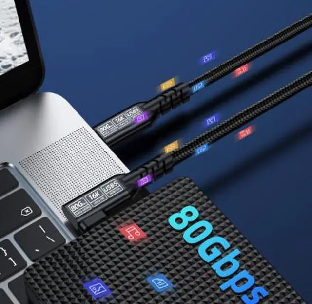 Alt view image 2 of 3 - 1M USB5 Type-C Cable, 80Gbps Ultra High Speed Data Cable with 16K@60Hz Video Output and 240W PD Fast Charging, Compatible with Thunderbolt 5/4/3