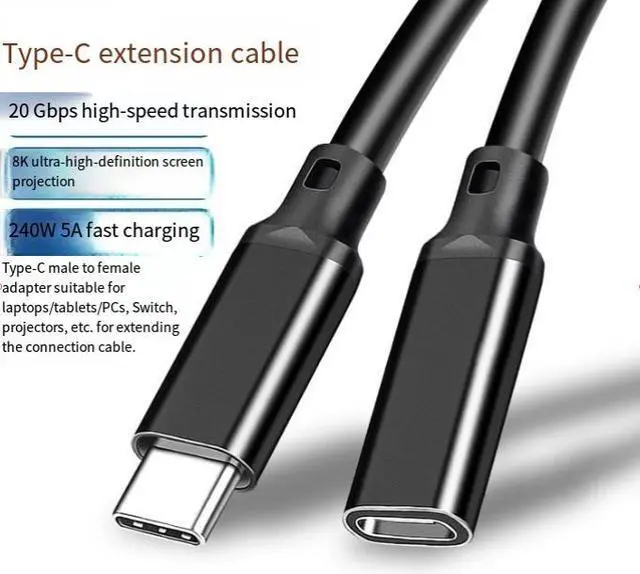 Alt view image 2 of 3 - 1M USB-C Extension Cable, USB 3.2 Gen 2x2 20Gbps High Speed Data Cable, USB-C Male to Female Extension Cable with 8K@60Hz Video and 240W PD Fast Charging