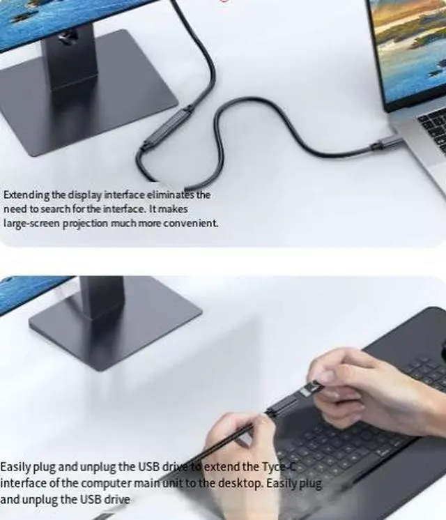 Alt view image 3 of 3 - 1M USB-C Extension Cable, USB 3.2 Gen 2x2 20Gbps High Speed Data Cable, USB-C Male to Female Extension Cable with 8K@60Hz Video and 240W PD Fast Charging