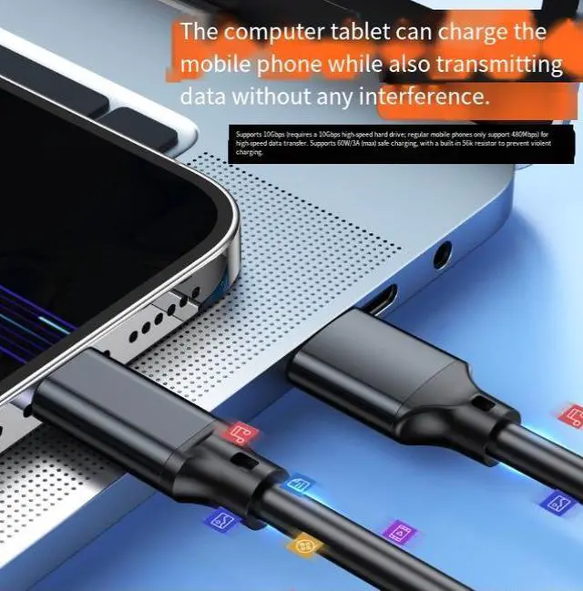 Alt view image 2 of 3 - 1M USB 3.2 Type-C Cable, USB-C to USB-C 10Gbps High Speed Data Cable, 60W Fast Charging Cable for External Hard Drive, CarPlay and USB-C Devices