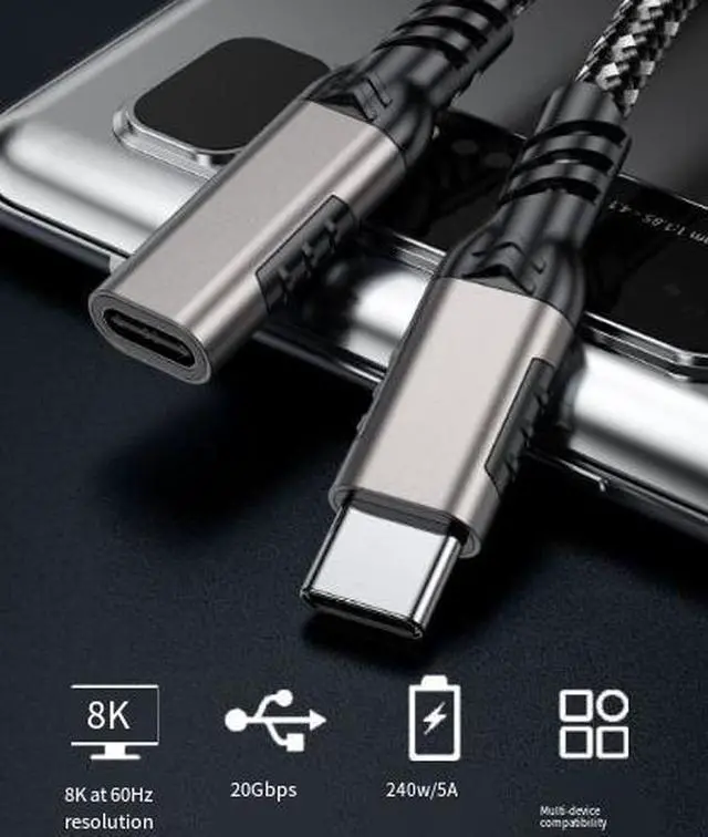 Alt view image 3 of 3 - 1M USB-C Extension Cable, USB 3.2 Gen 2x2 20Gbps High Speed Data Cable, USB-C Male to Female Extension Cable with 8K Video Support and Durable Braided Design