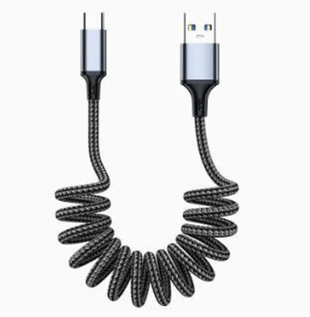 Main image of 2M Retractable USB-A to USB-C Car Cable, Spring Coiled Data Cable with CarPlay Support, High Speed Charging & Data Transfer for iPhone 15/16/17 and Android Devices