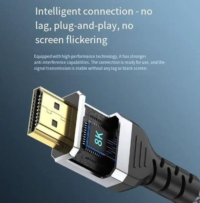 Alt view image 4 of 4 - 1M HDMI 2.1 Cable, 8K@60Hz Ultra High Speed Braided HDMI Cable, Dynamic HDR & 3D Support for PC, TV, Monitor, Projector and TV Box