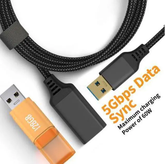 Alt view image 4 of 4 - 1M USB 3.0 Extension Cable, USB-A Male to Female High Speed Data Cable, Nylon Braided USB Extension Cord with Gold-Plated Connector for PC, Hard Drive, Camera and Printer
