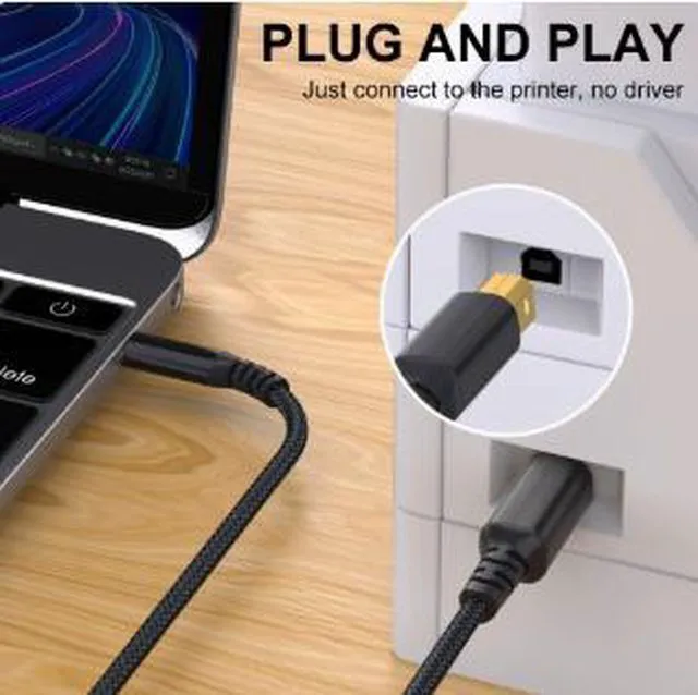 Alt view image 3 of 3 - 5M USB-C to USB-B Printer Cable, Nylon Braided USB Type-C Printer Data Cable, Plug and Play Cable for Printer, Scanner and Office Devices