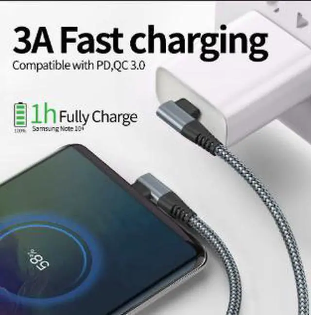 Alt view image 2 of 4 - 3M USB-C to USB-C PD Charging Cable, 60W Fast Charging Cable with 90-Degree Right Angle Connector, Nylon Braided Cord for Laptop, Phone and Tablet
